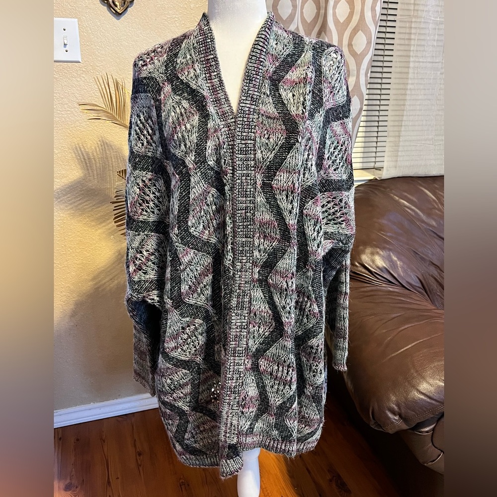 Soft surroundings wool blend abstract cardigan one size